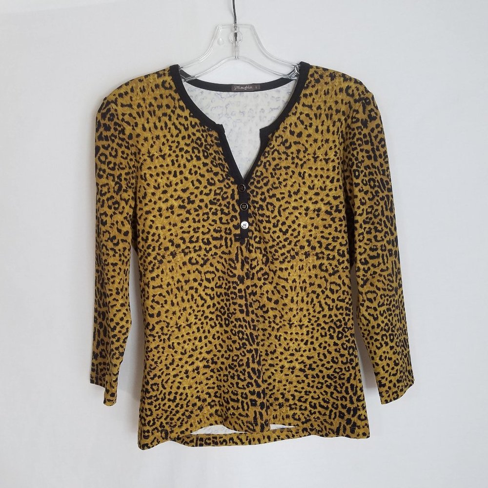 J. McLaughlin Animal Print V Neck 3/4‎ Sleeve Shirt Womens Size Small